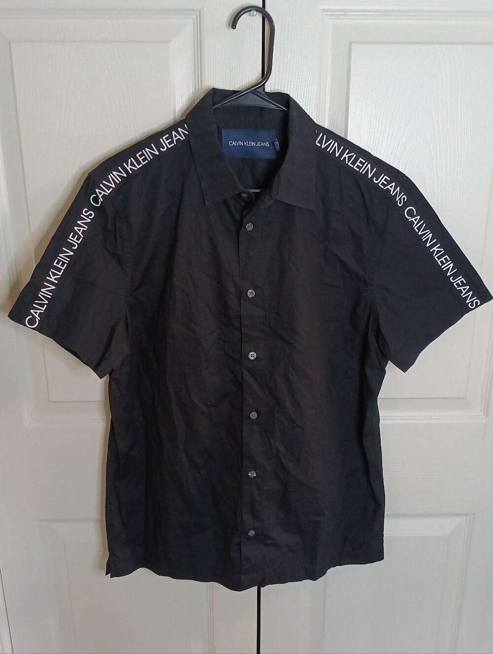 Calvin Klein Jeans Button-Up Shirt Men M Black Branded Tape Logo